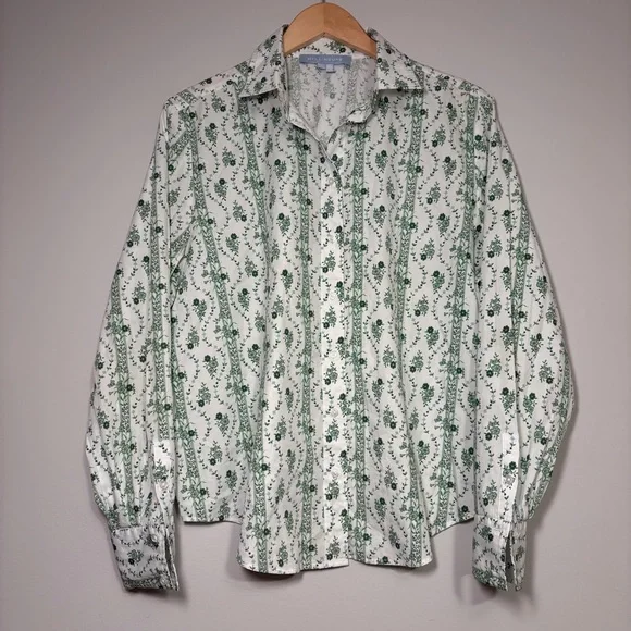 Hill‎ House Women's The James Shirt Green and White Vine Stripe Large - Picture 3 of 11